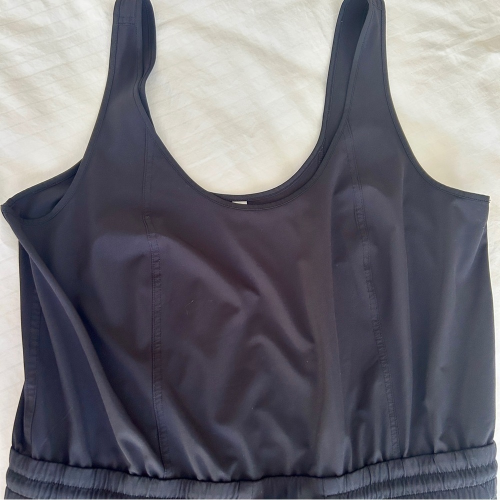 Athleta Unbound Black Jumpsuit Sleeveless Drawstring Waist Pockets size Large - Picture 9 of 15